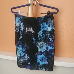 Just Cavalli Blue and Black Floral Pencil Skirt